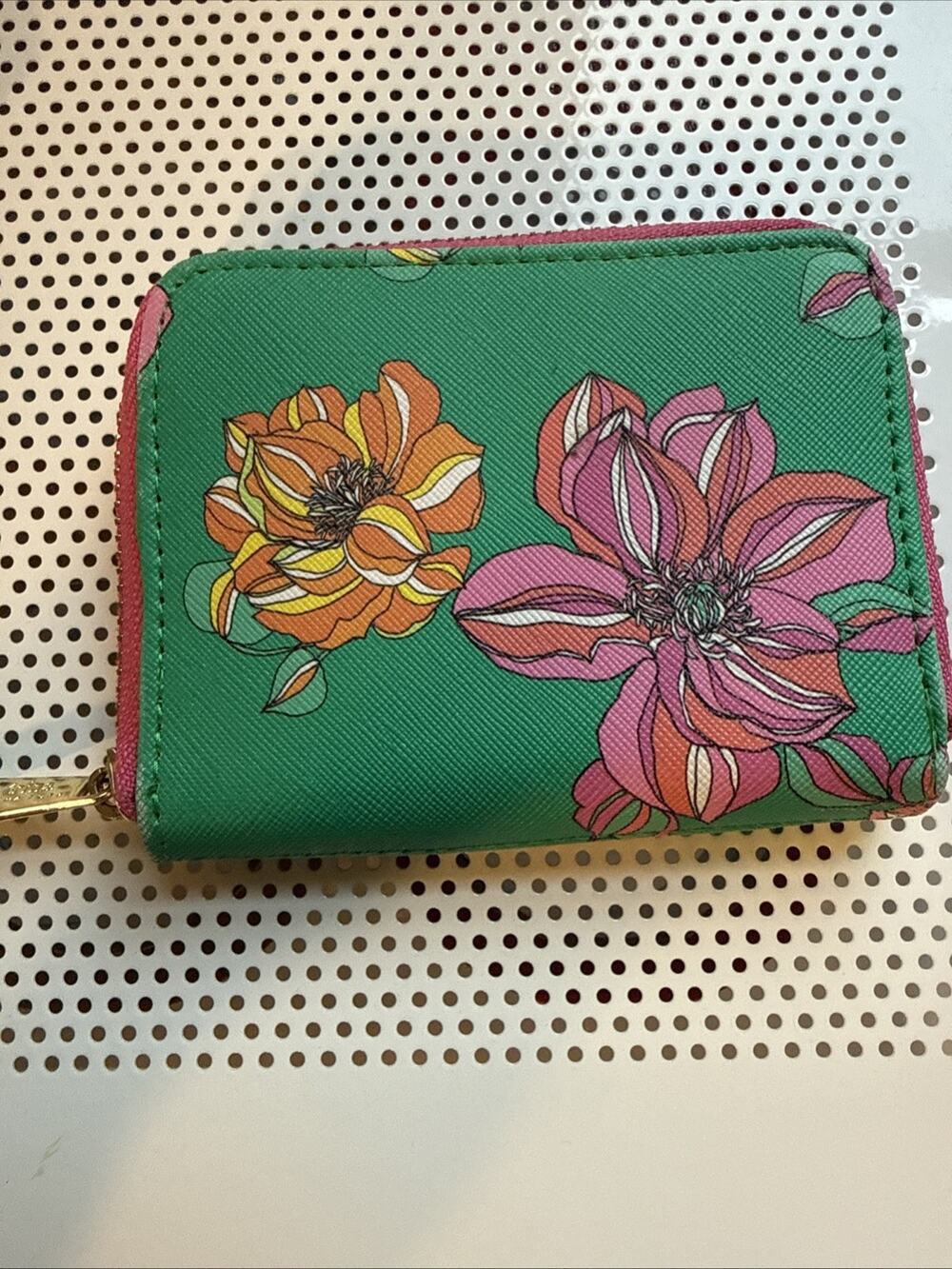 Women's Trina Turk Wallet One Size Green Pink Floral 4 X 5”